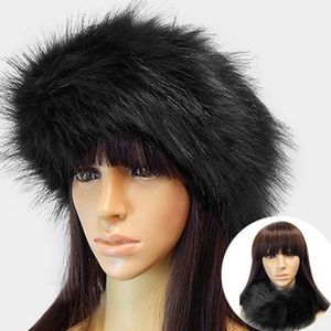 FUR HEADBAND Earmuff Hat Faux Fur Black - NEW